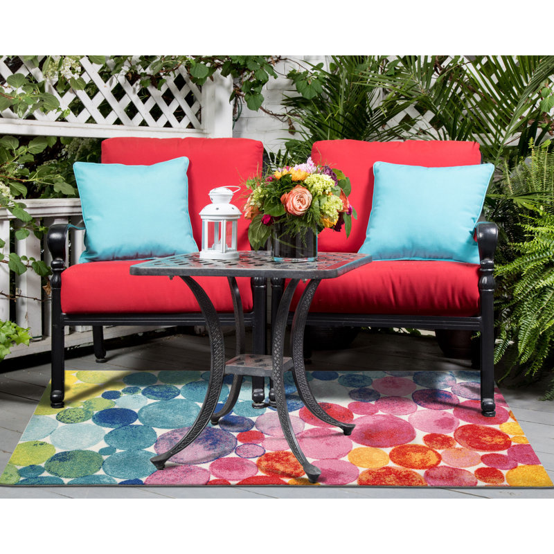 DECOMALL SUNSHINE Multicolored Bubbles Design Performance Outdoor Rugs Green Multi Pink Yellow Area Rugs